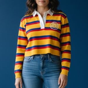 VTG ODD FUTURE Canary Yellow Striped Cropped Long Sleeve Baddie Rugby Shirt